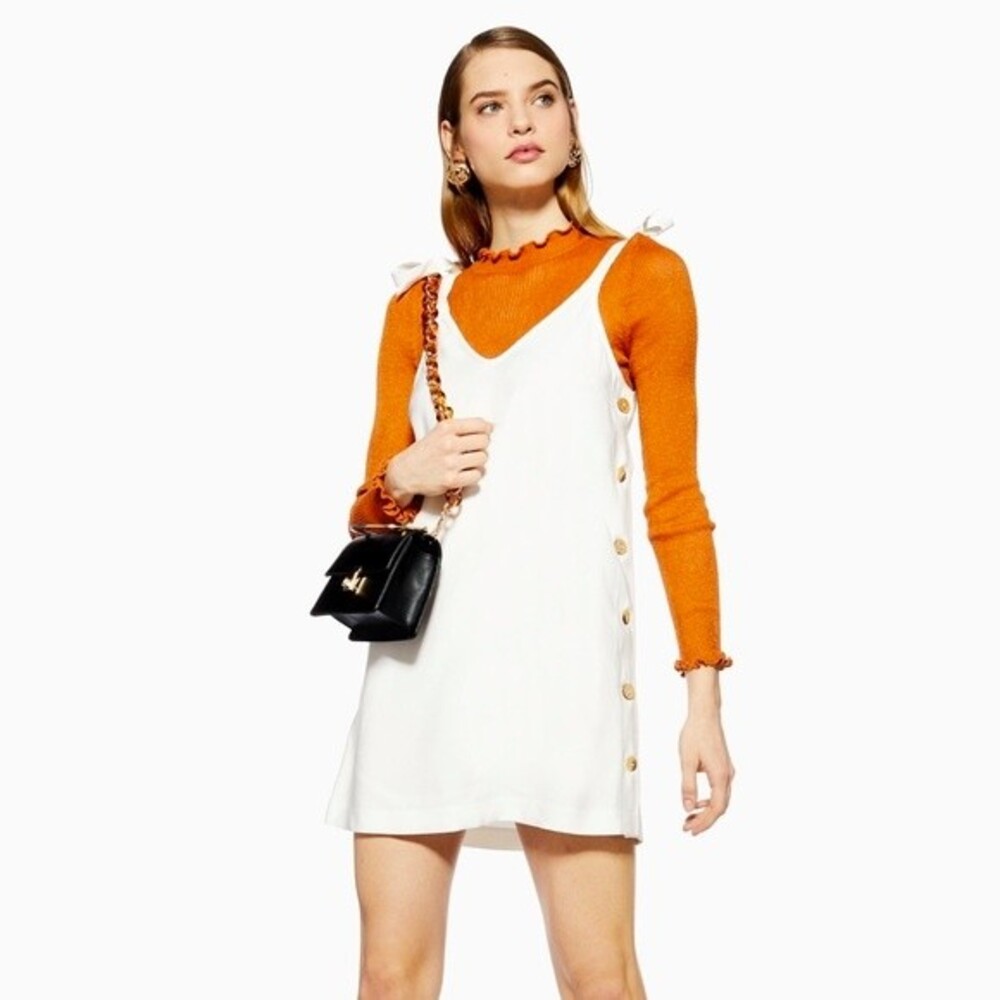 Topshop Tilda Side Button Tie Shoulder Mini Dress Size 2 Sleeveless Ivory NWT B2